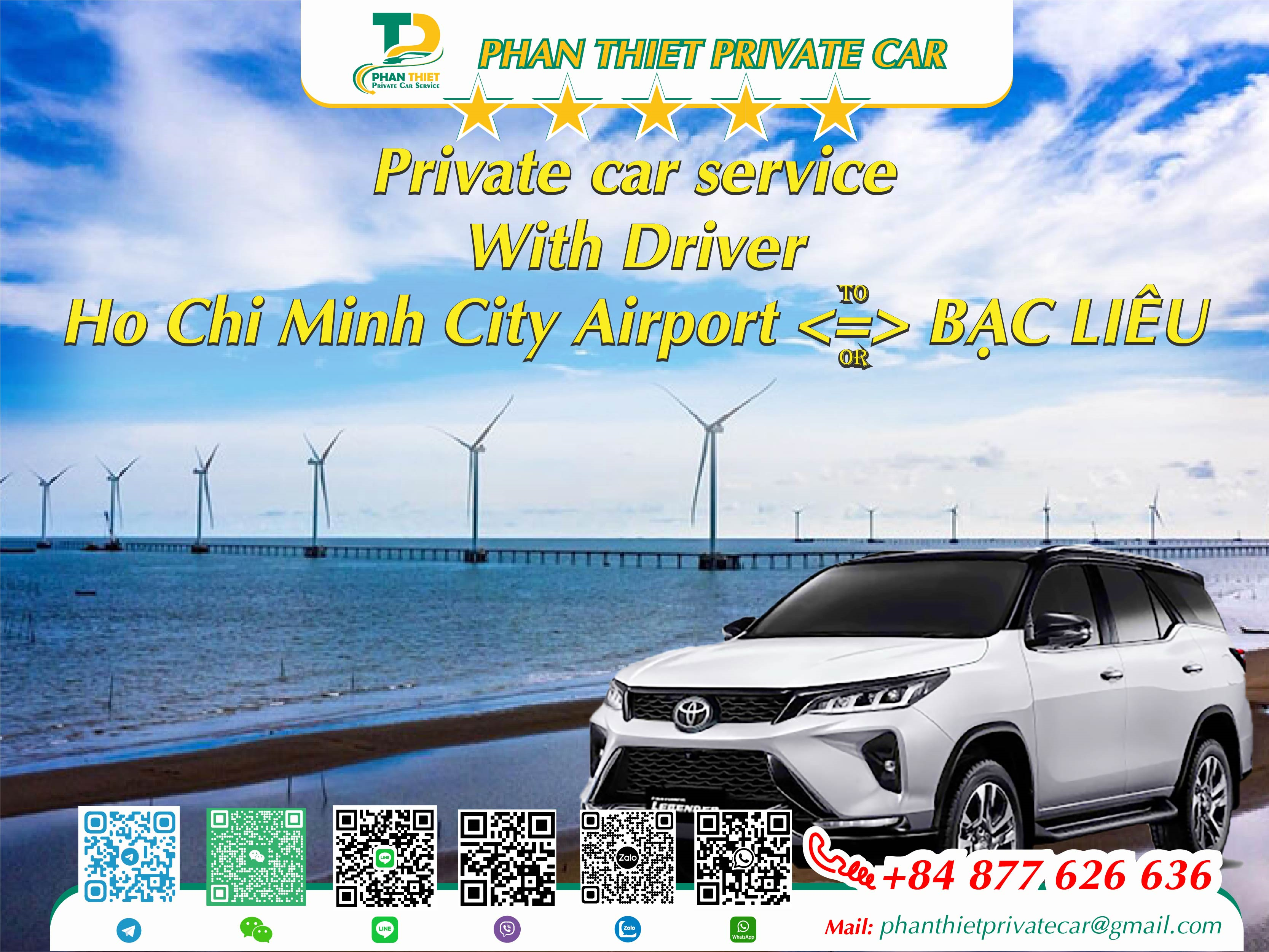 Car rental Ho Chi Minh City <=> Bac Lieu (private car with driver)